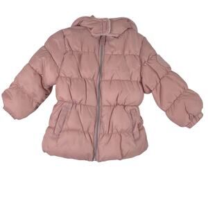 Pink Platinum Dusty Pink Blush Full Zip Hooded Puffer Jacket - 24 Month